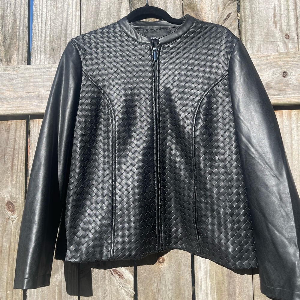 Black Woven Leather Style Jacket (faux leather) Size L